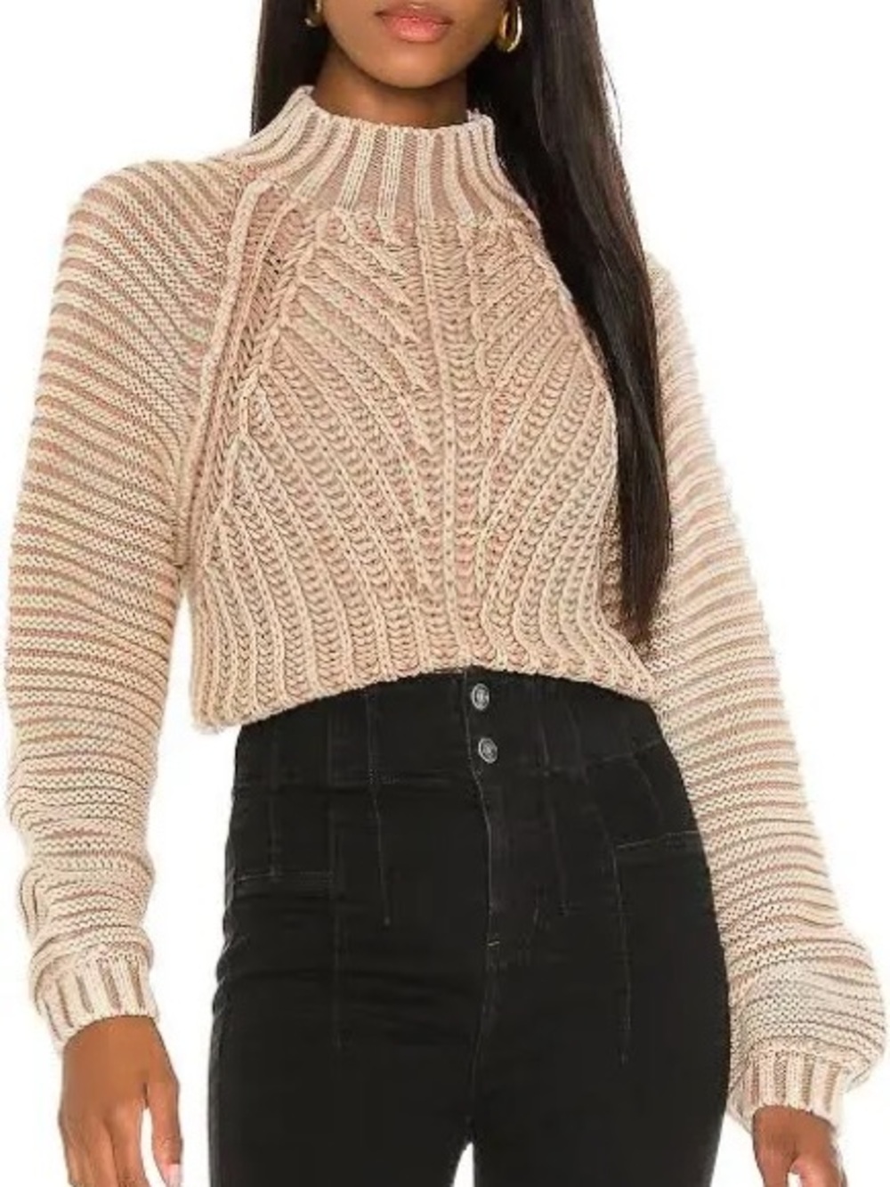 Free People Sweetheart Sweater Chunky Cable Knit Tan Size Medium Boho NWT
